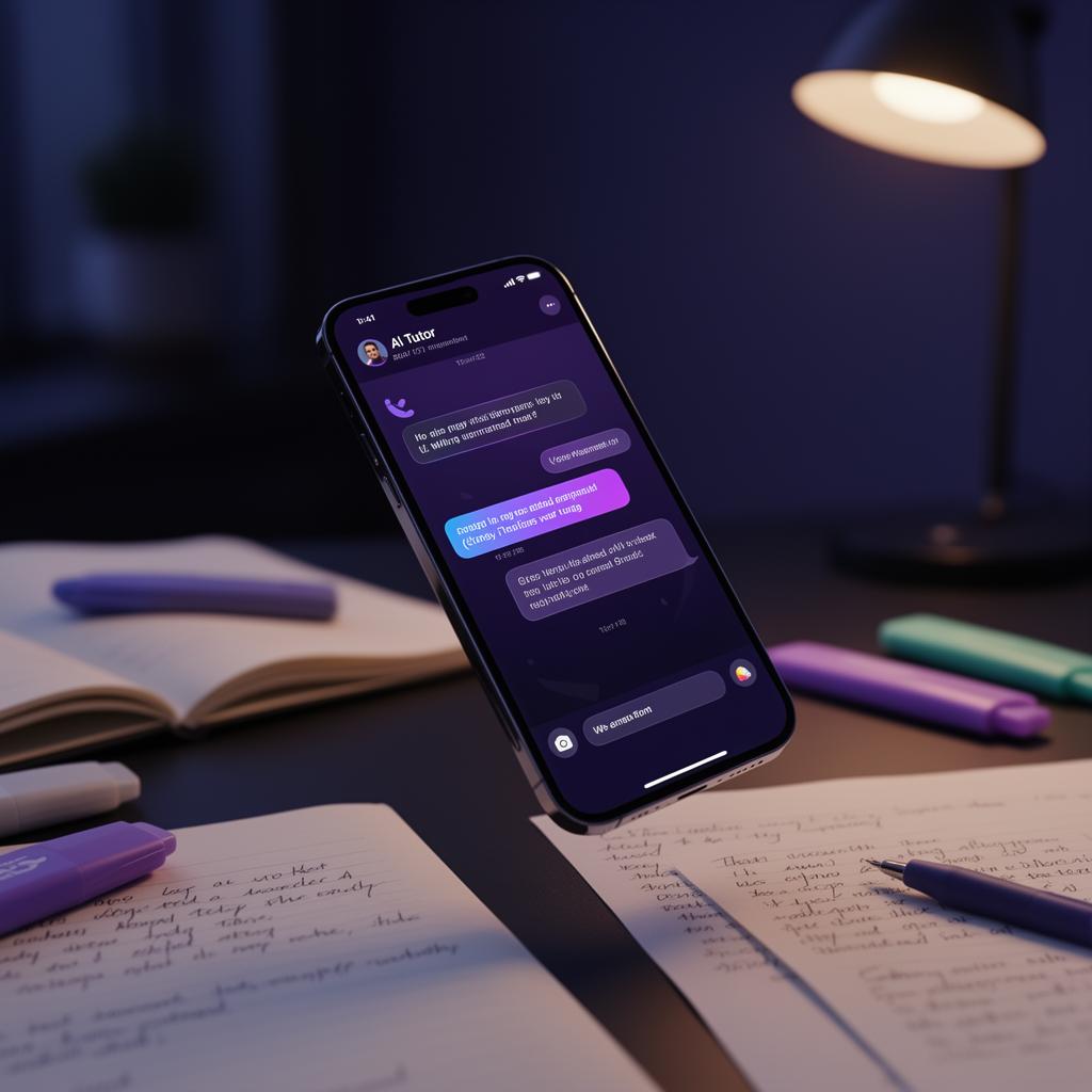 AI tutor on a phone next to study notes